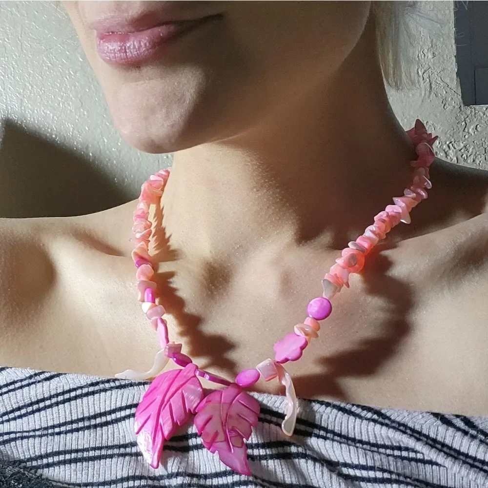 Vintage Pink Carved Shell Necklace